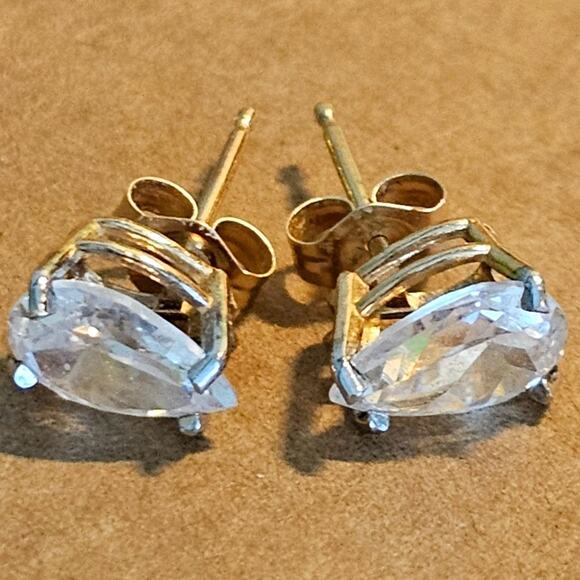 Other Jewelry - 14k Real Gold Solitaire Cubic Zirconia Stud Earrings - 5 X 7mm, 1.32g